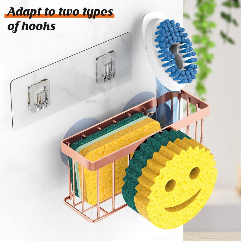 MURLONG Sponge Holder Smiley Face,Sink Caddy for Kitchen Sink,Sponge Holder with 2 PCS Suction Cups/1 PCS Adhesive Strips,Designed for Sponge,Soap,Dish Brush,Scrubber-Rose Gold - Image 3